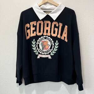 Georgia Peach Preppy University Oversized Large Navy Blue Sweater